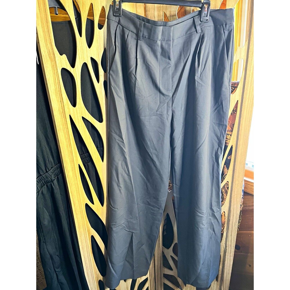 COMMENSE Women's Pleated Business Pants Gray XL Belted Pleated Wide Leg 34x30